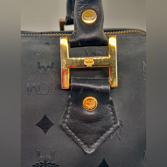 EUC MCM Black Visetos Nylon & Leather Boston Style Satchel Bag - Picture 2 of 15